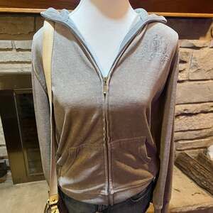 Whisper Me Vintage Y2K Grey Velour Zip-Up Hoodie